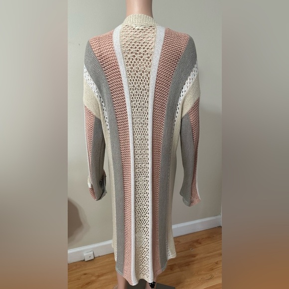 Pol Multicolor Knit Cable Knit Open Front Womens Cardigan Size Large - Picture 5 of 6